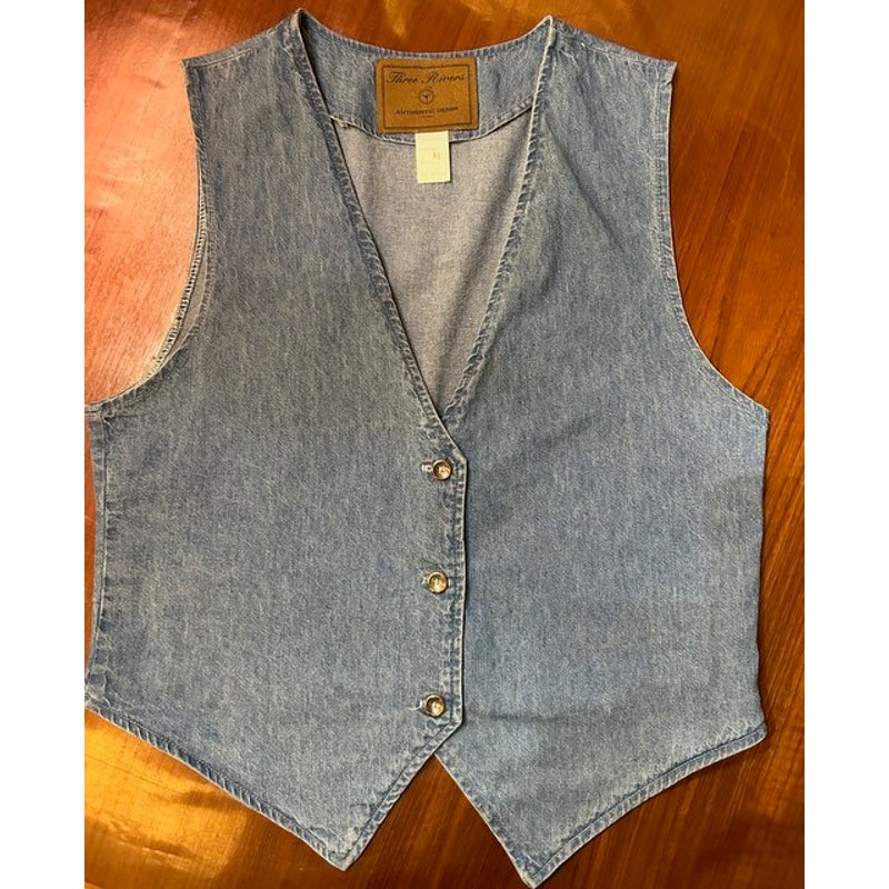 Three Rivers Vintage Denim Made In Usa Vest Size M Hippie Retro Cowboy Western